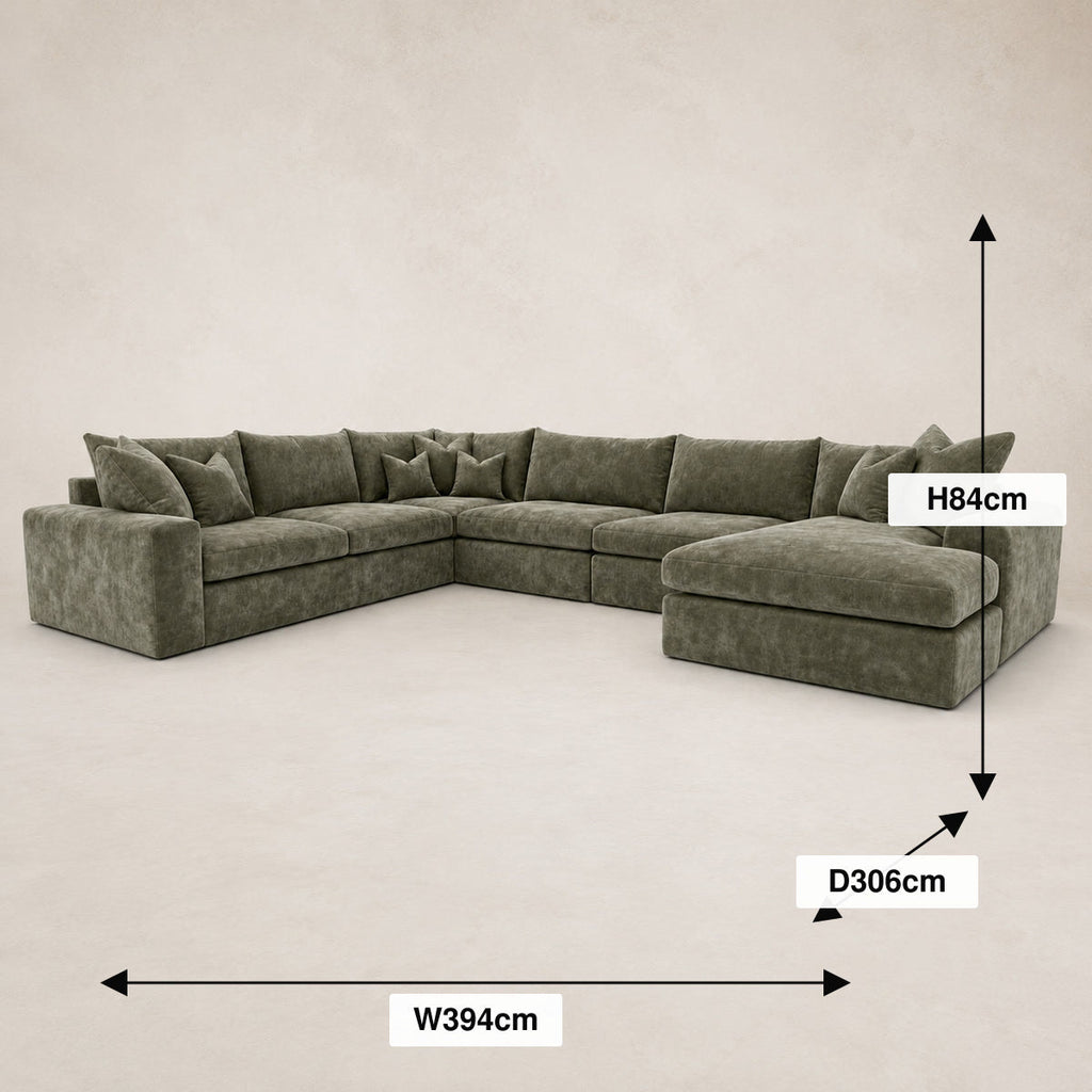 Pendle XXL U Shape Corner Chaise Sofa dimensions guide