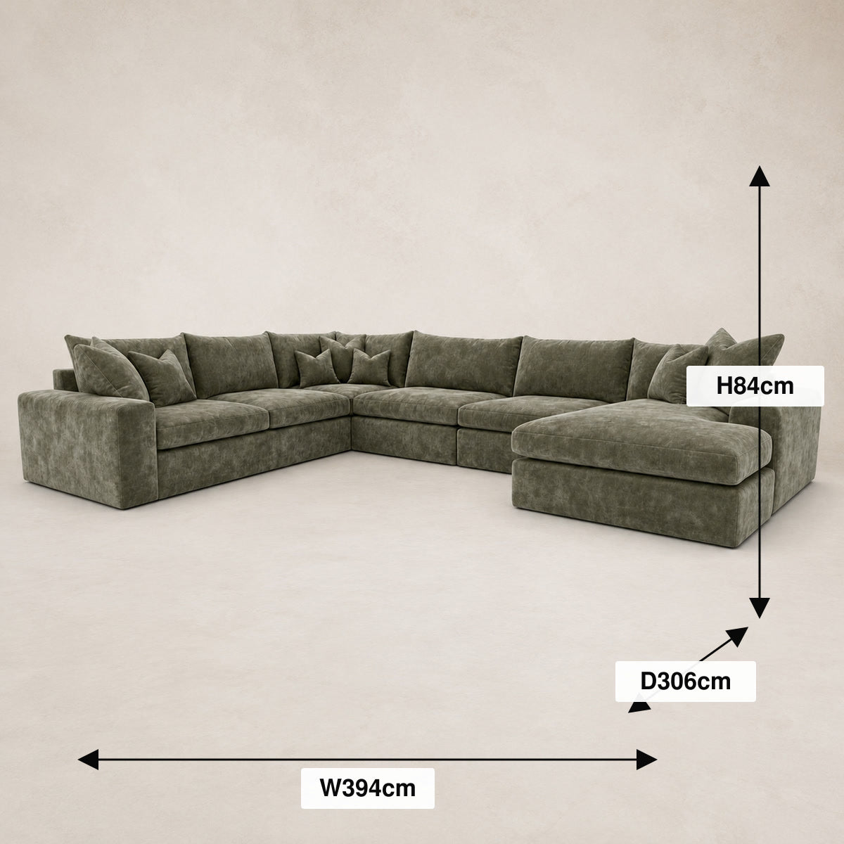 Pendle XXL U Shape Corner Chaise Sofa dimensions guide