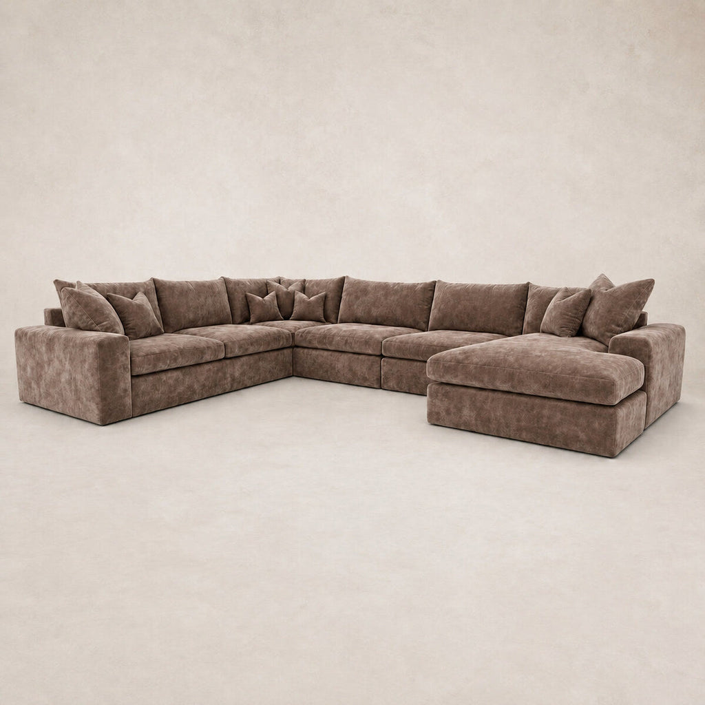 Pendle XXL U Shape Corner Chaise Sofa in Luxe Chenille Coffee - clean catalogue view