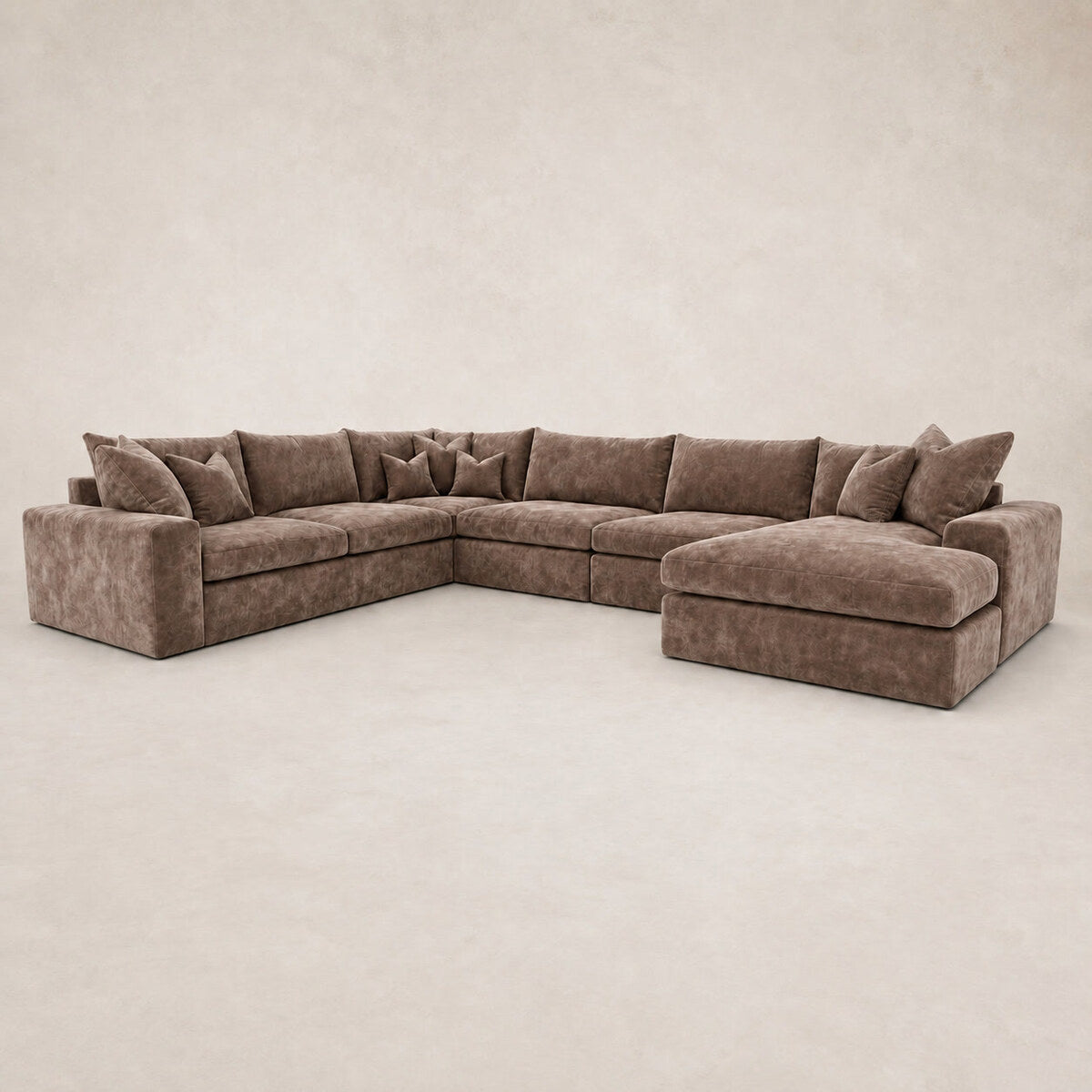 Pendle XXL U Shape Corner Chaise Sofa in Luxe Chenille Coffee - clean catalogue view