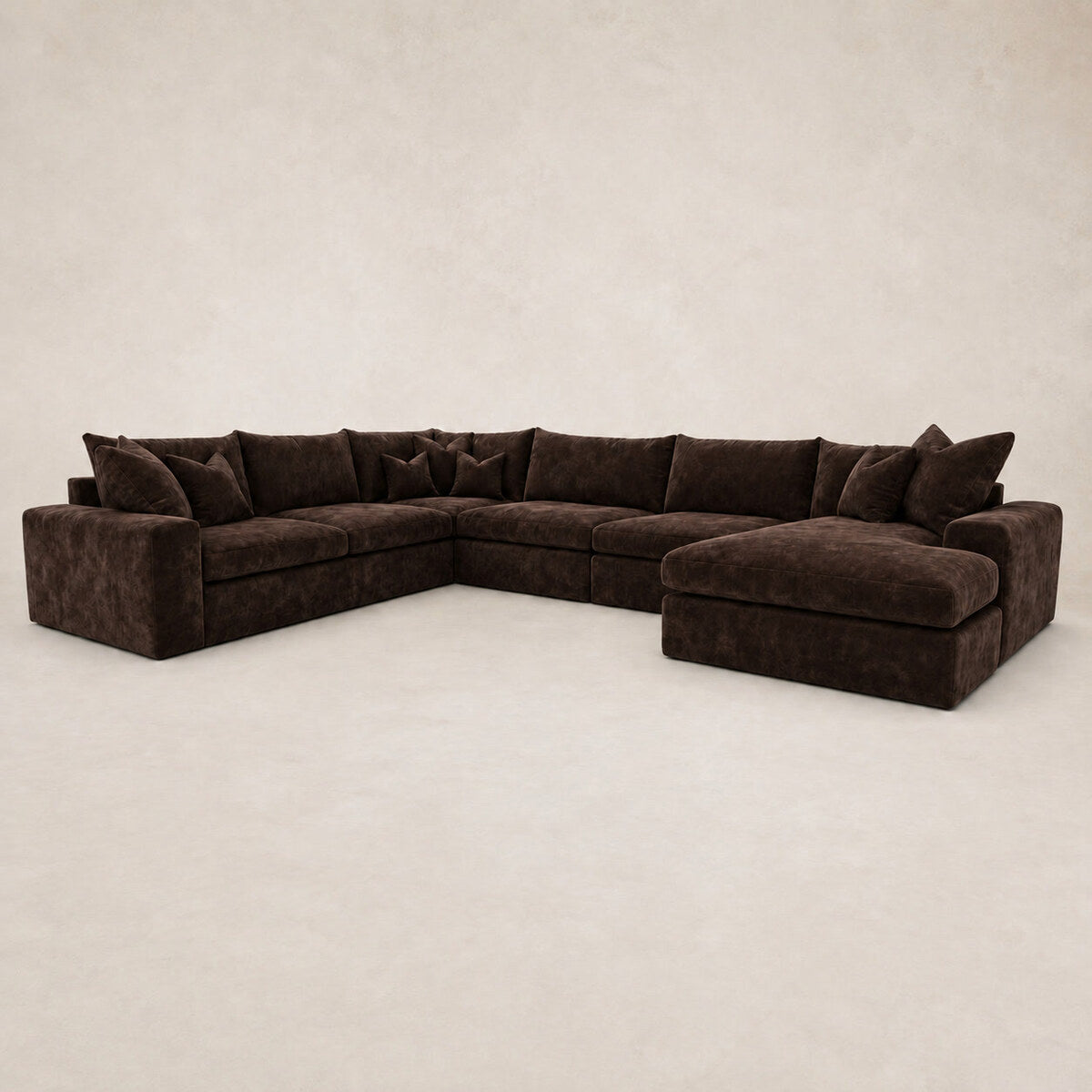 Pendle XXL U Shape Corner Chaise Sofa in Luxe Chenille Double Espresso - clean catalogue view