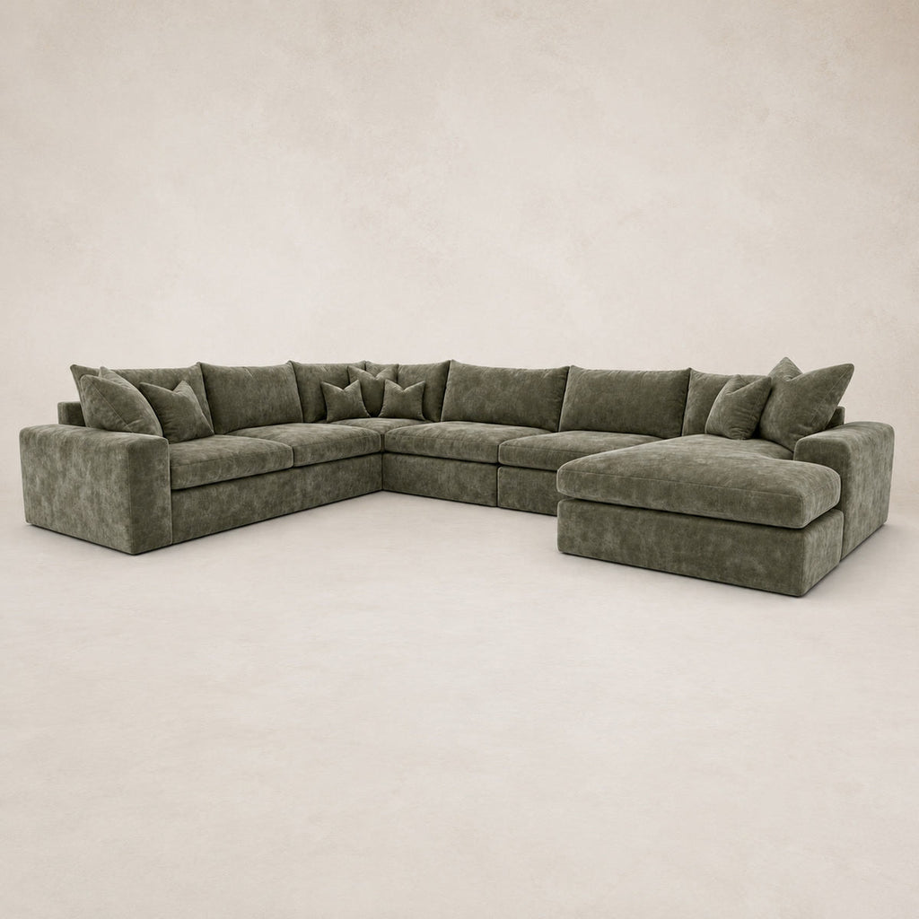 Pendle XXL U Shape Corner Chaise Sofa in Luxe Chenille Matcha Green - clean catalogue view