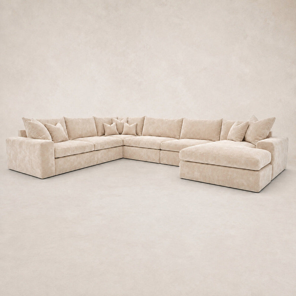 Pendle XXL U Shape Corner Chaise Sofa in Luxe Chenille Summer Beach - clean catalogue view