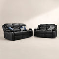 Black leather recliner sofa set with plush cushions, ideal for luxury living room furniture