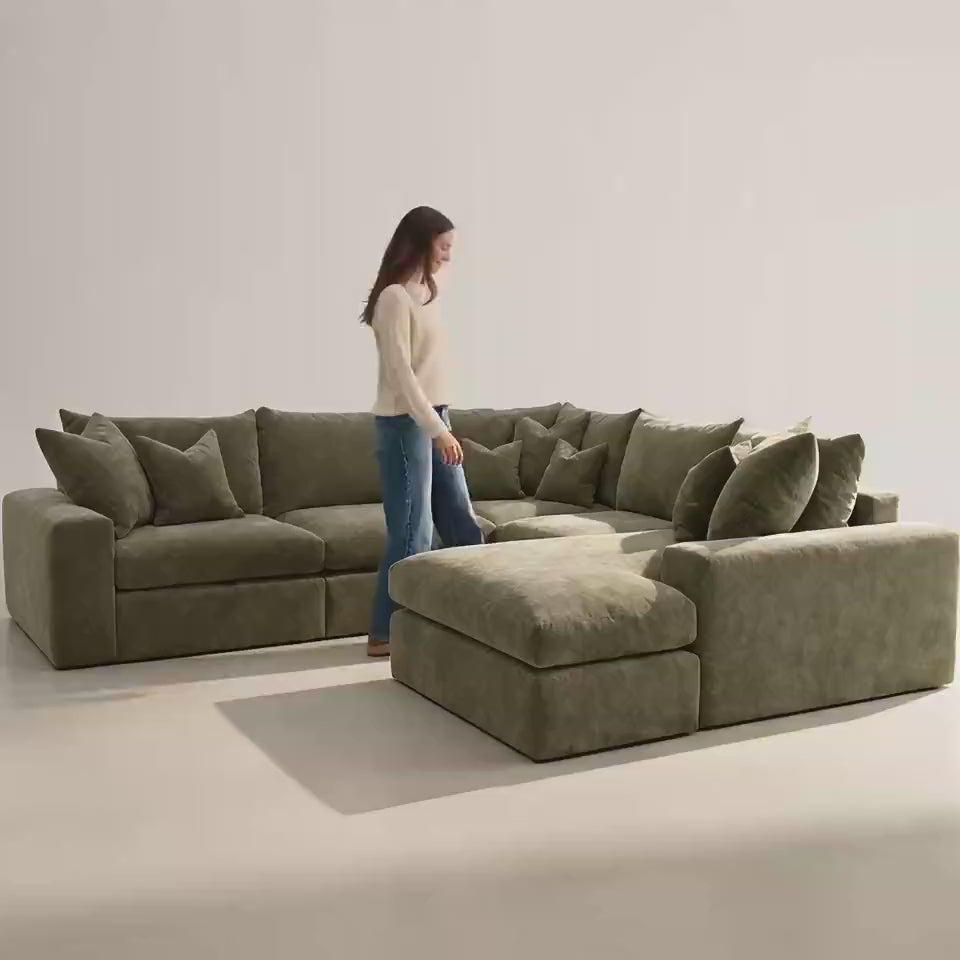 Lucca U Shape Corner Chaise Sofa in Matcha Green — minimal studio scale and comfort film