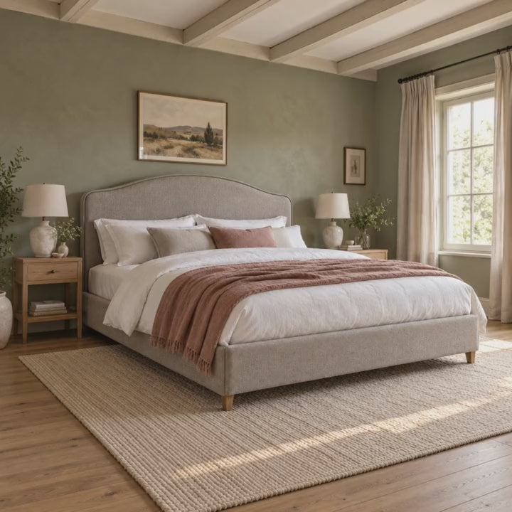 CK Living Ellery upholstered bed — five-second bedroom view
