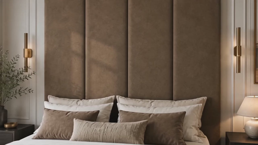 Hazelnut Mink Velvet Upholstered Headboard Wall Panel – 45cm Wide