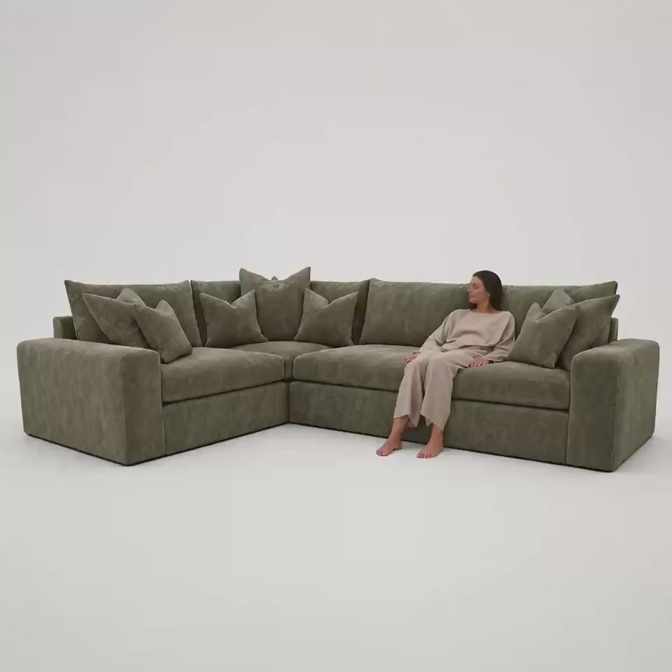 Lucca Large Corner Sofa in Matcha Green — white studio scale and comfort film