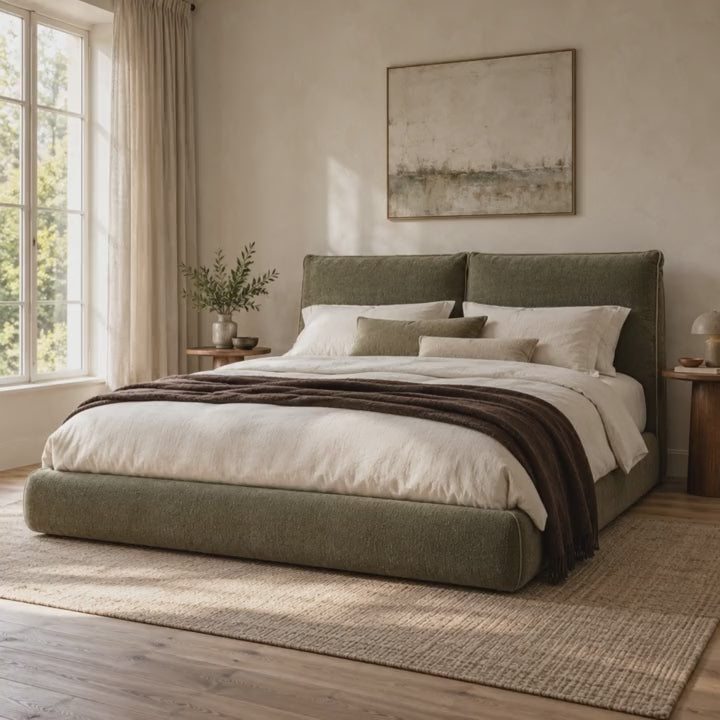 CK Living Bellmere upholstered bed — five-second bedroom view
