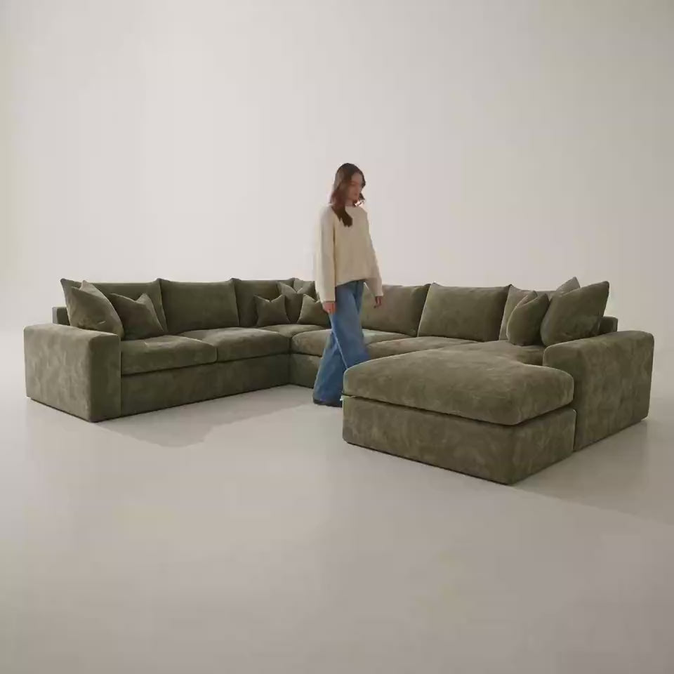 Lucca XXL U Shape Corner Chaise Sofa in Matcha Green — minimal studio scale and comfort film