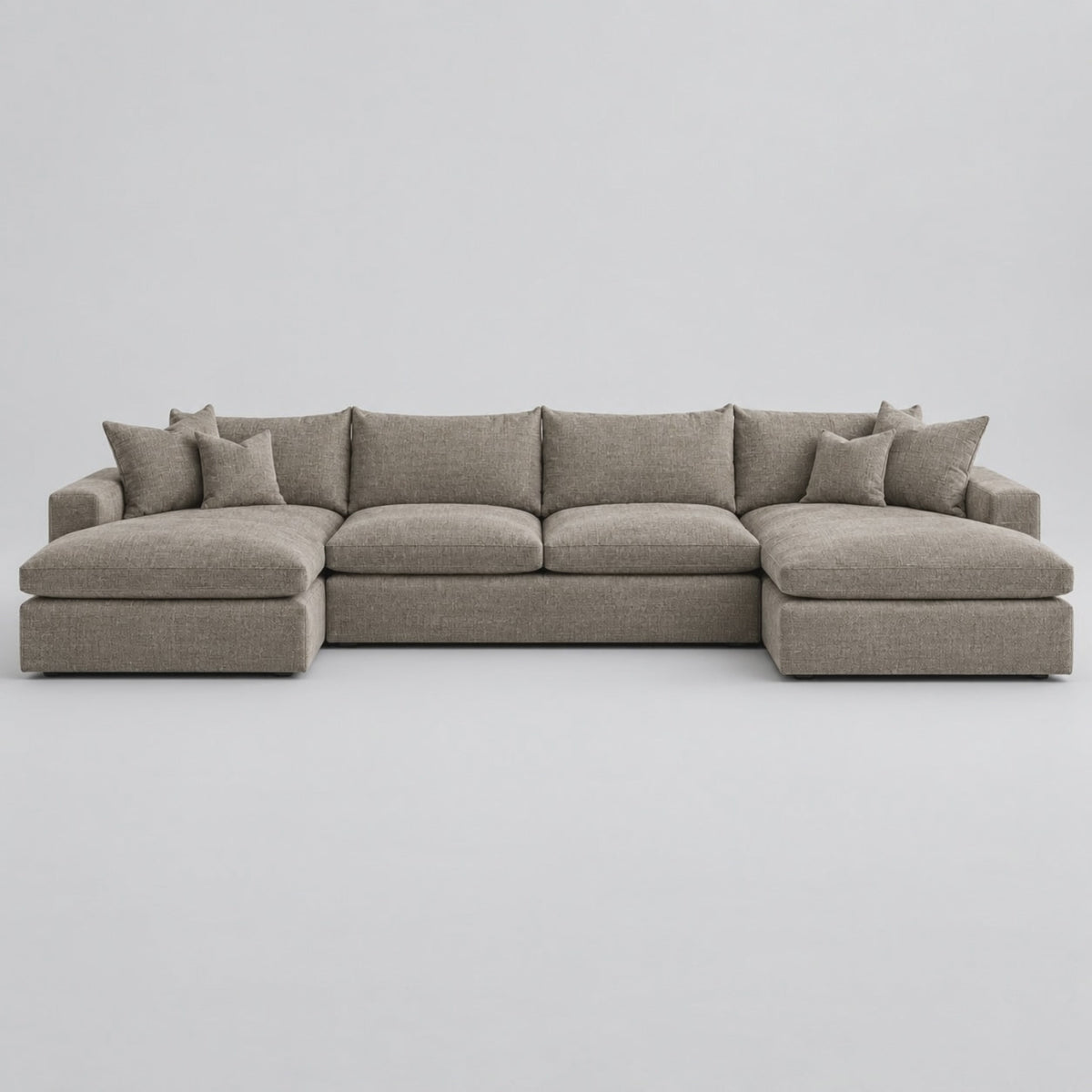 Valenza Grand Double Chaise Sofa in Summer Beach — frontal walking scale demonstration