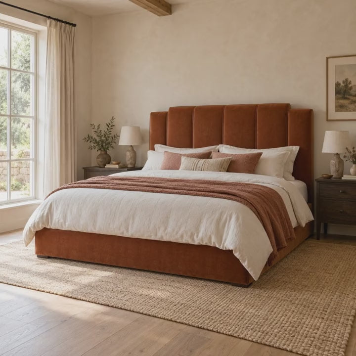 CK Living Sorrento upholstered bed — five-second bedroom view
