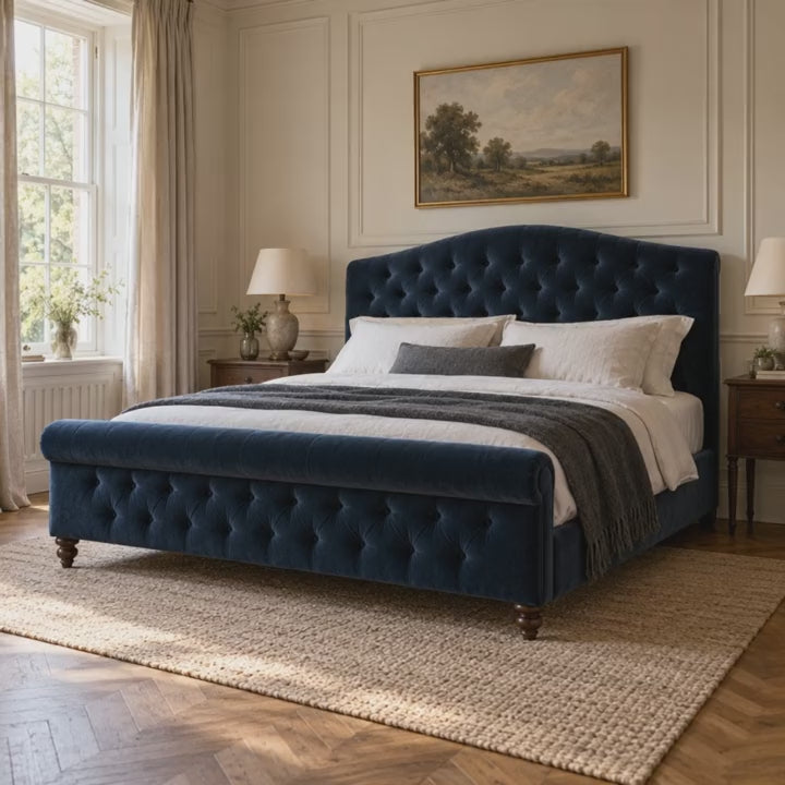 CK Living Beaumont upholstered bed — five-second bedroom view