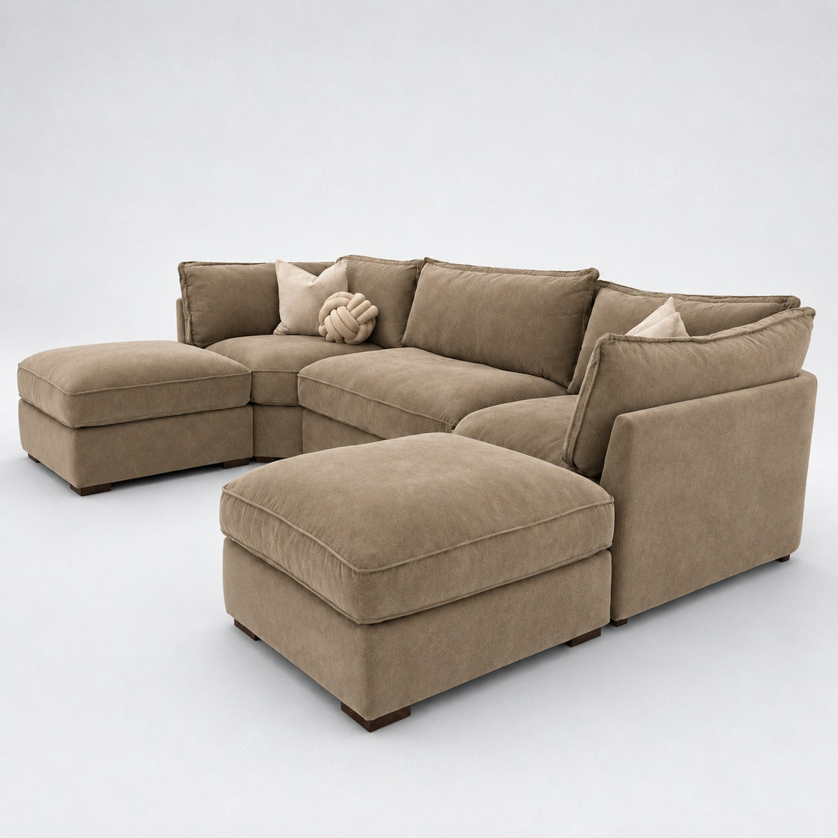 Primrose U Shape Sofa — Champagne Mink — Ribboned Full Back