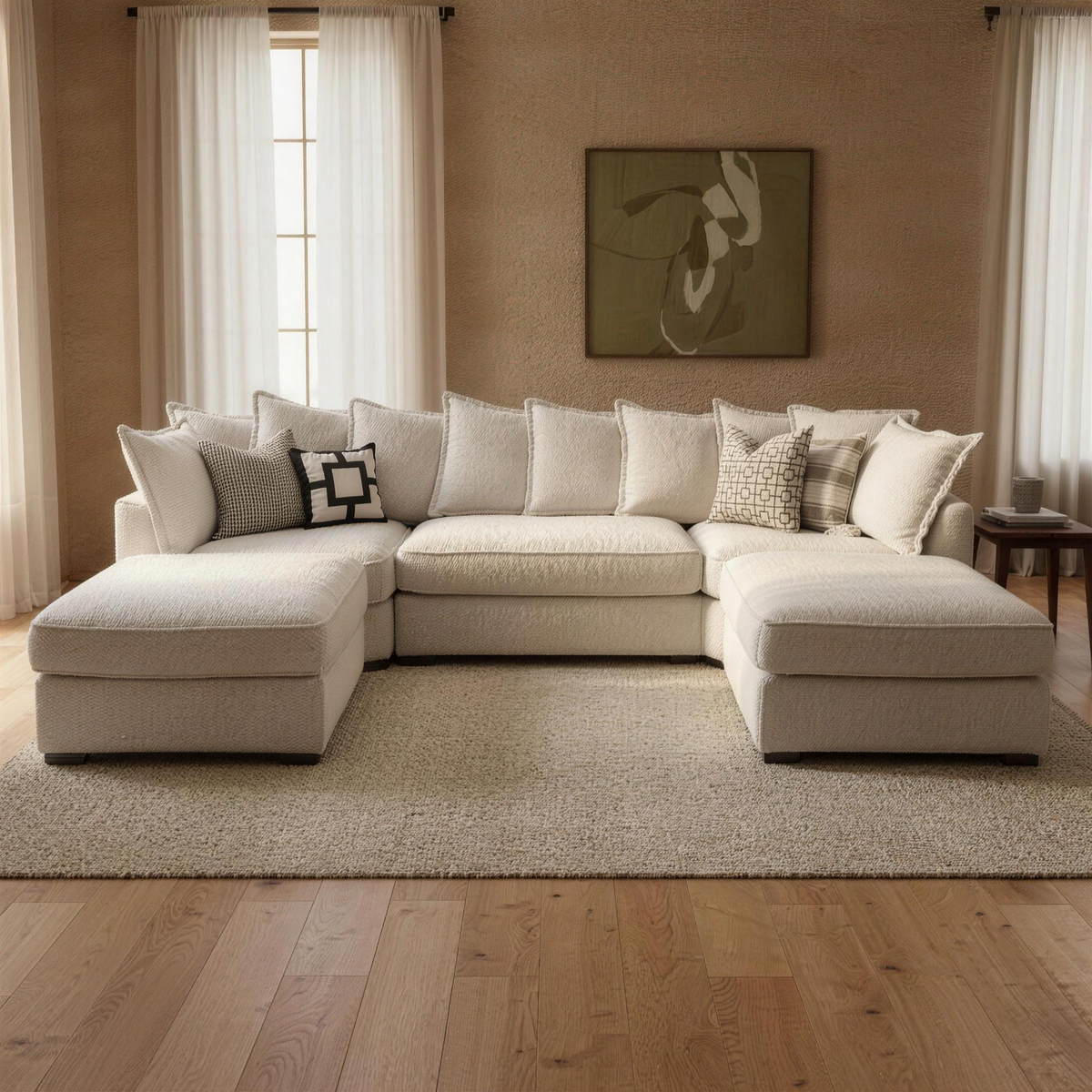 Primrose U Shape Sofa in Crimsy Truffle in a warm living room with natural window light