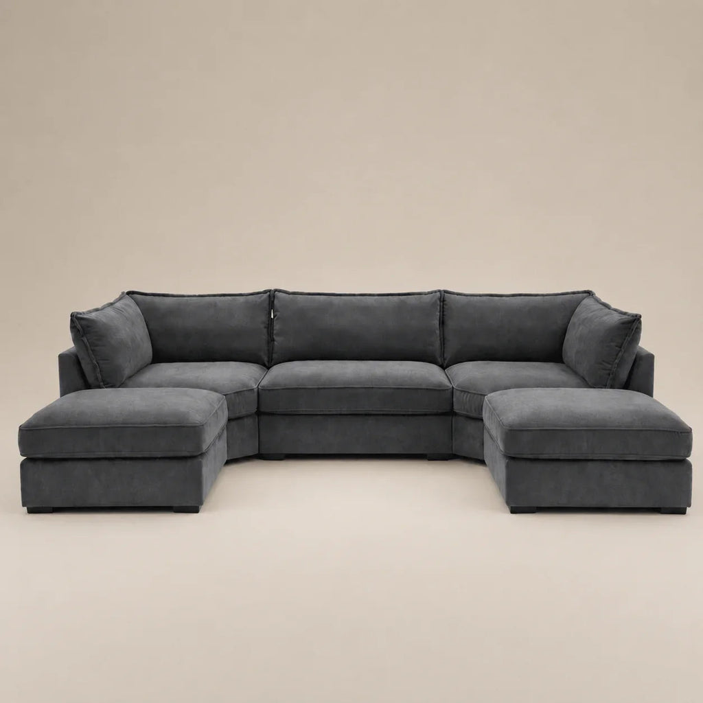 Luxury dark grey sectional sofa with chaise lounges, modern design for living room comfort