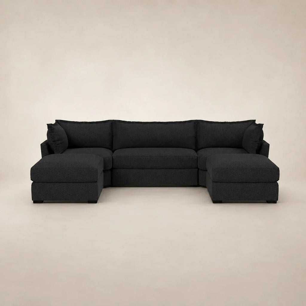 Black fabric sectional sofa with chaise lounges, modern luxury living room furniture