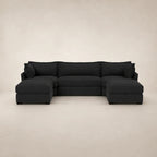 Black fabric sectional sofa with chaise lounges, modern luxury living room furniture
