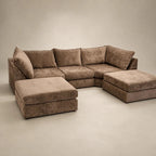 Luxury brown velvet sectional sofa with chaise lounges, perfect for modern living rooms