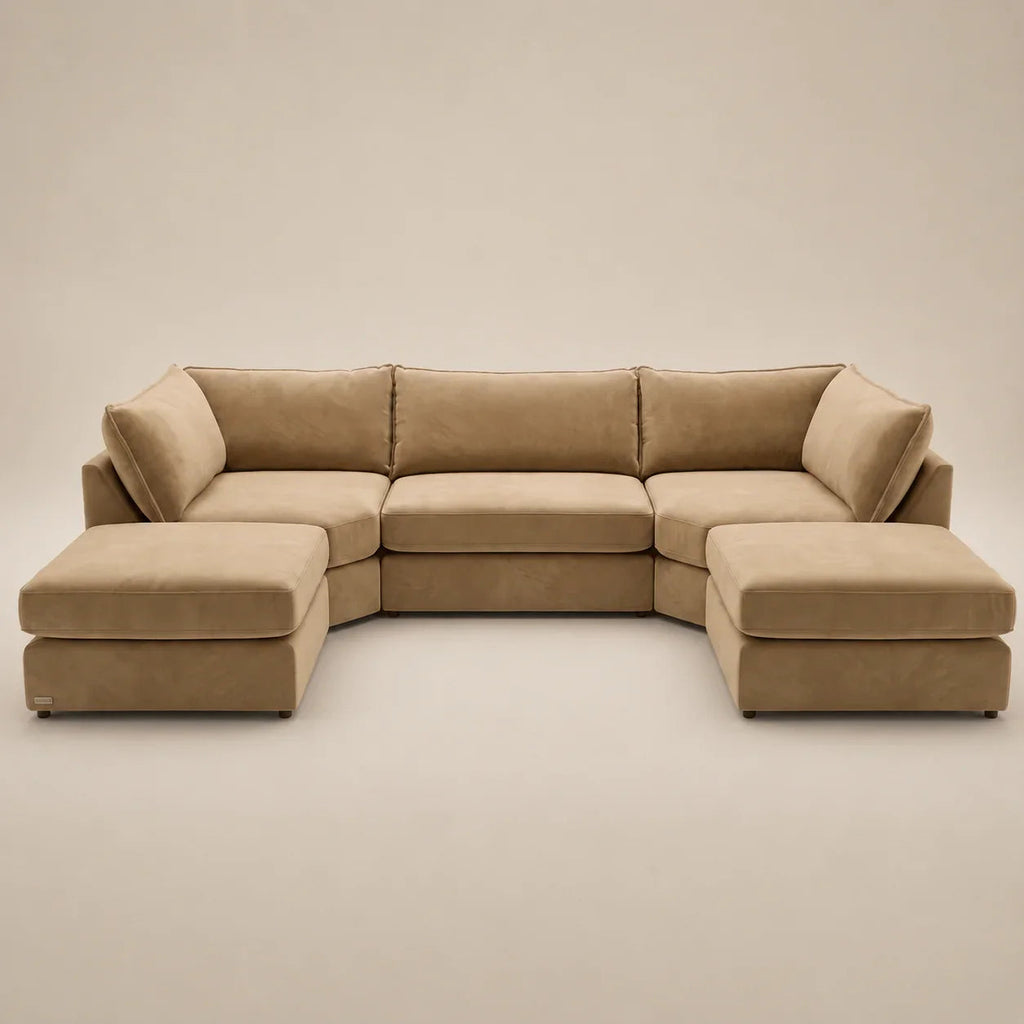Luxury beige sectional sofa with chaise lounges, perfect for modern living rooms