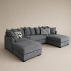 Luxury gray sectional sofa with chaise lounges and patterned throw pillows for modern living rooms