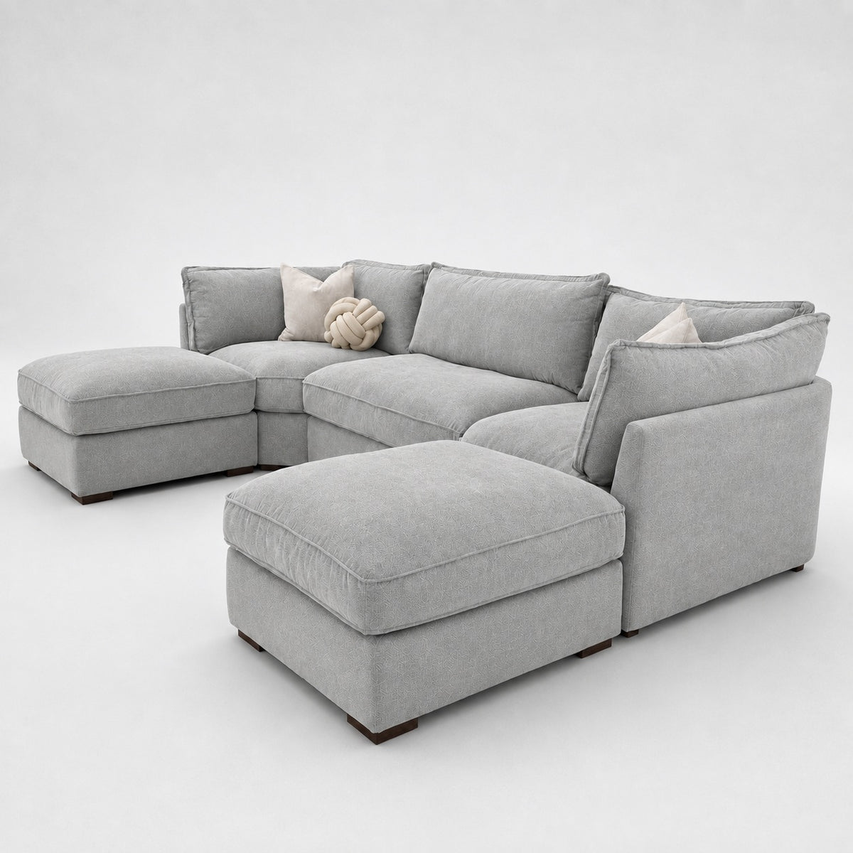 Primrose U Shape Sofa — Silver — Ribboned Full Back