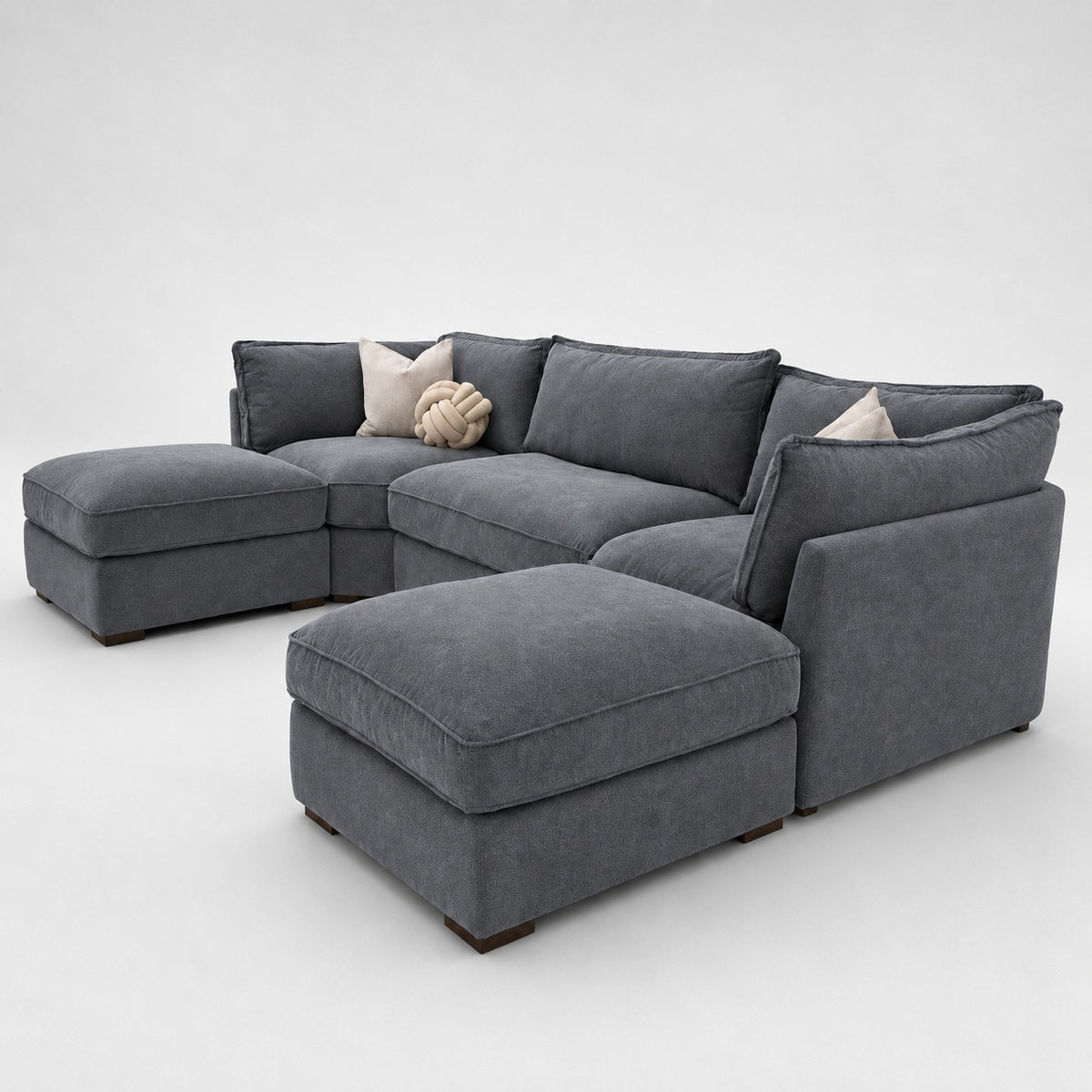 Primrose U Shape Sofa — Smoked Steel — Ribboned Full Back