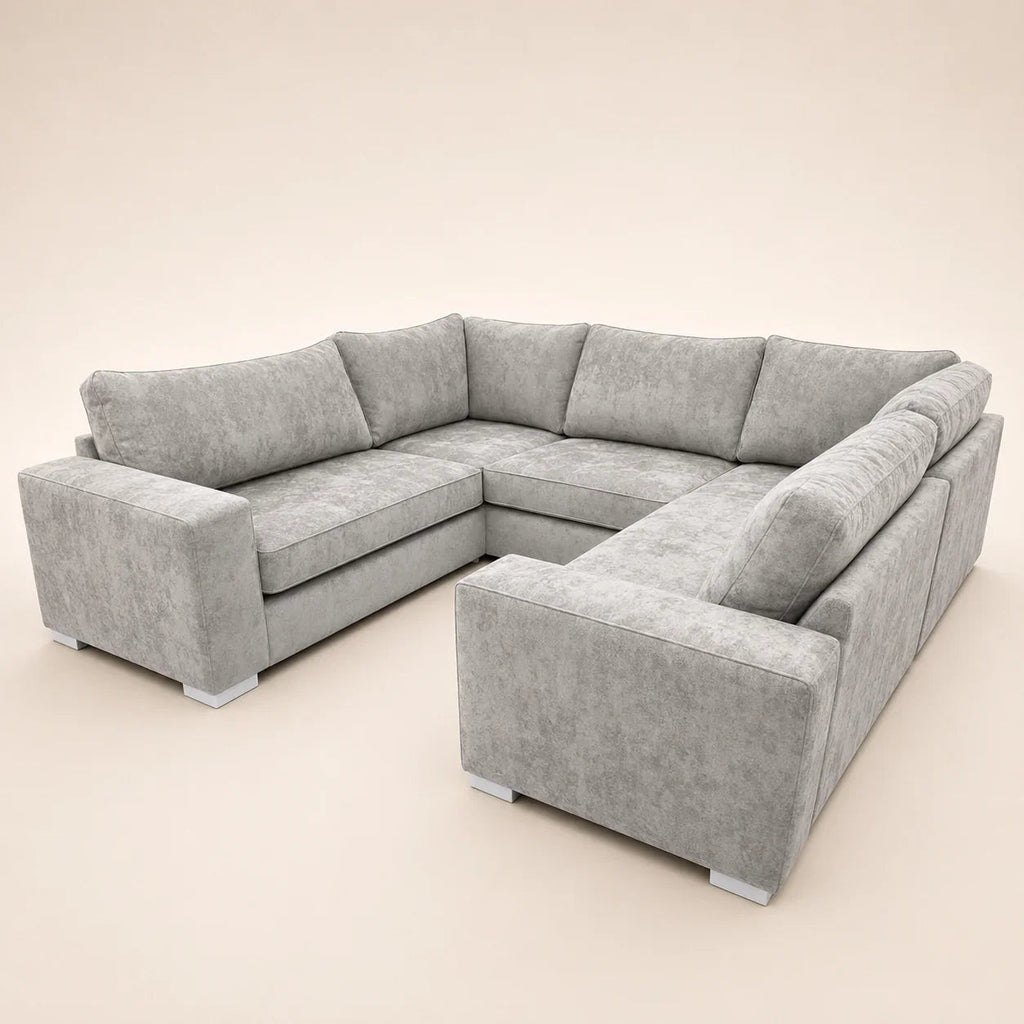 Luxury grey L-shaped sectional sofa with plush cushions and modern design for living room comfort