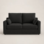 Black two-seater sofa with matching cushions, modern luxury living room furniture
