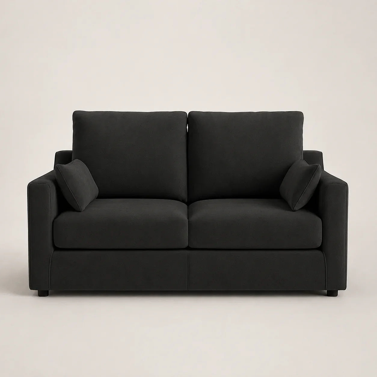 Black two-seater sofa with matching cushions, modern luxury living room furniture
