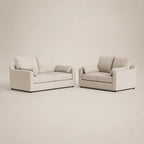 Luxury beige sofas with plush cushions, modern design for living room comfort