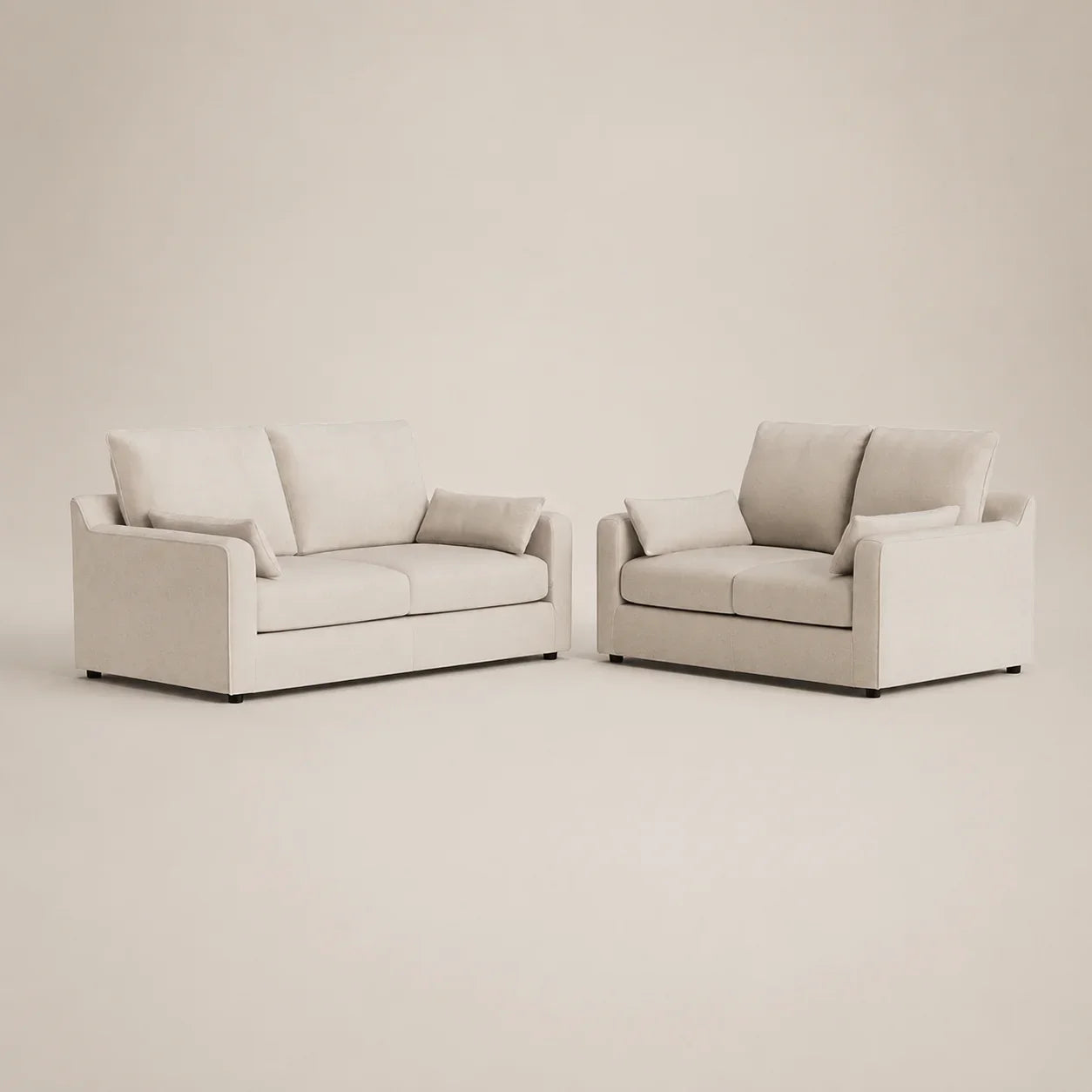 Luxury beige sofas with plush cushions, modern design for living room comfort