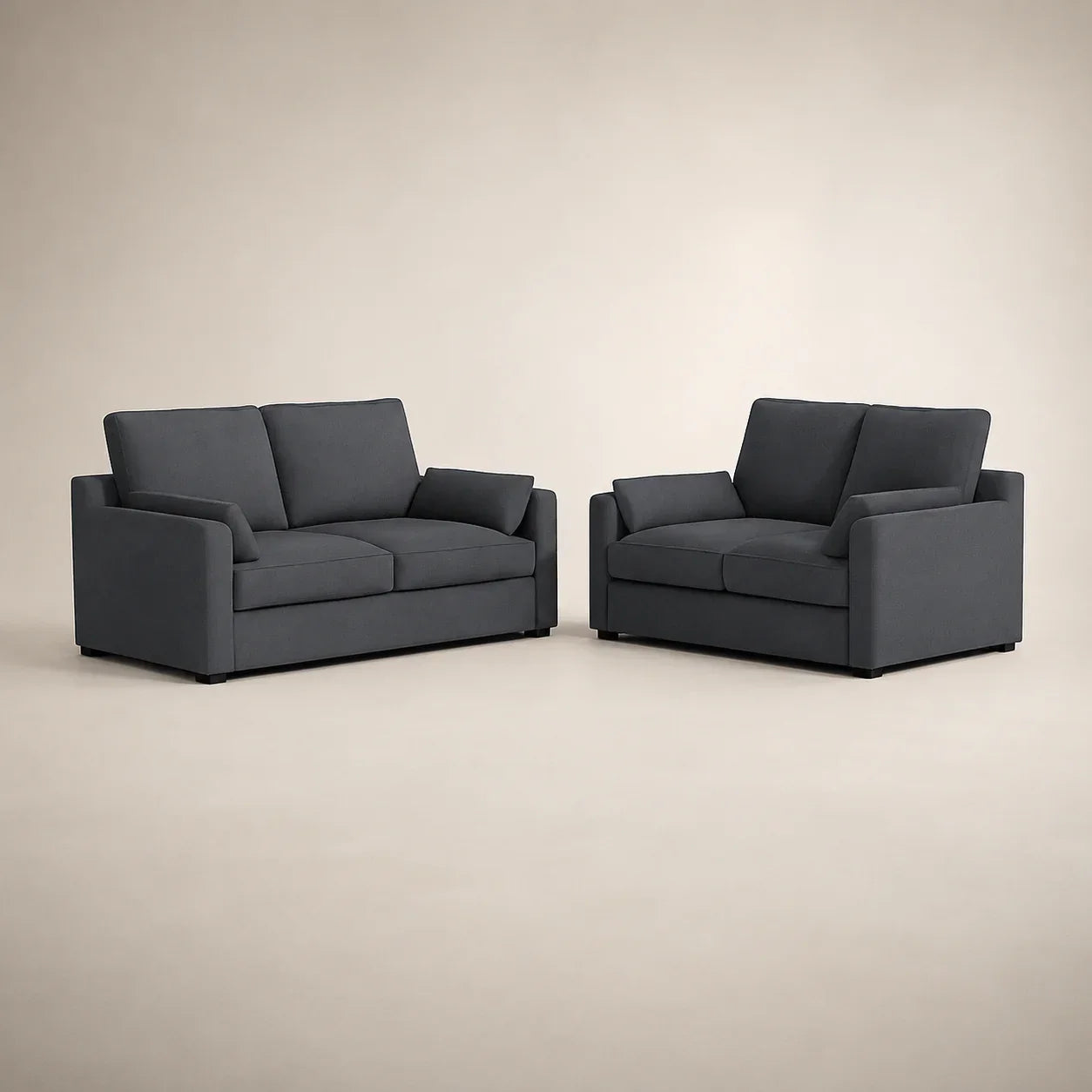 Modern dark grey fabric sofas in minimalist setting, perfect for luxury living rooms