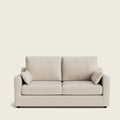 Beige two-seater sofa with matching cushions, ideal for modern living rooms