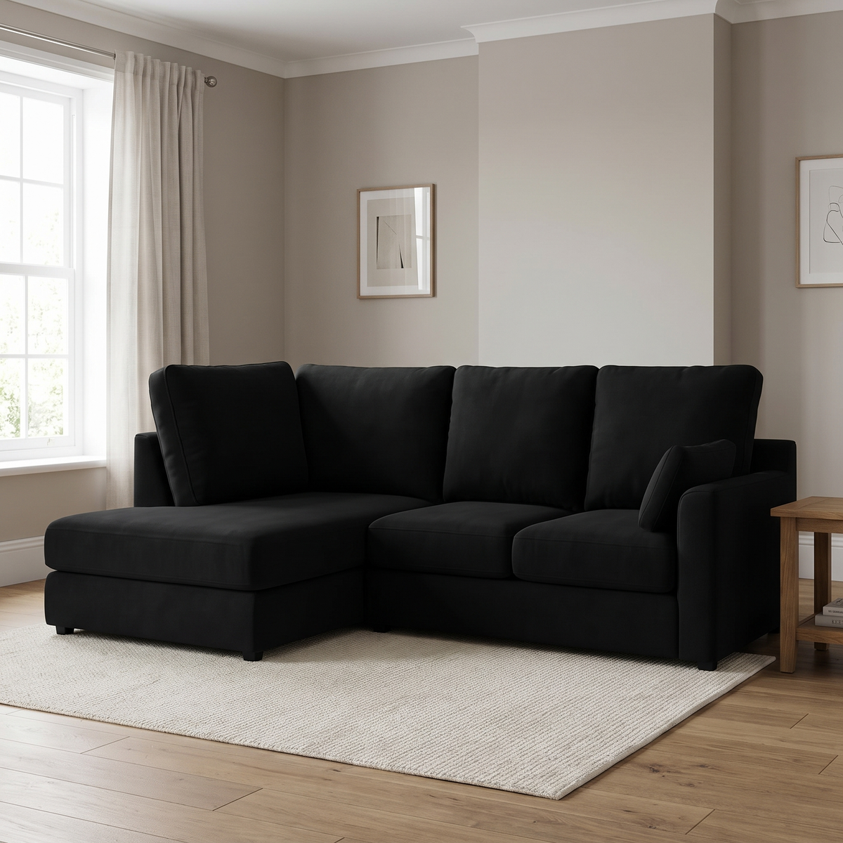 Regent Left Corner Sofa in Black - Outlet — lifestyle room hero