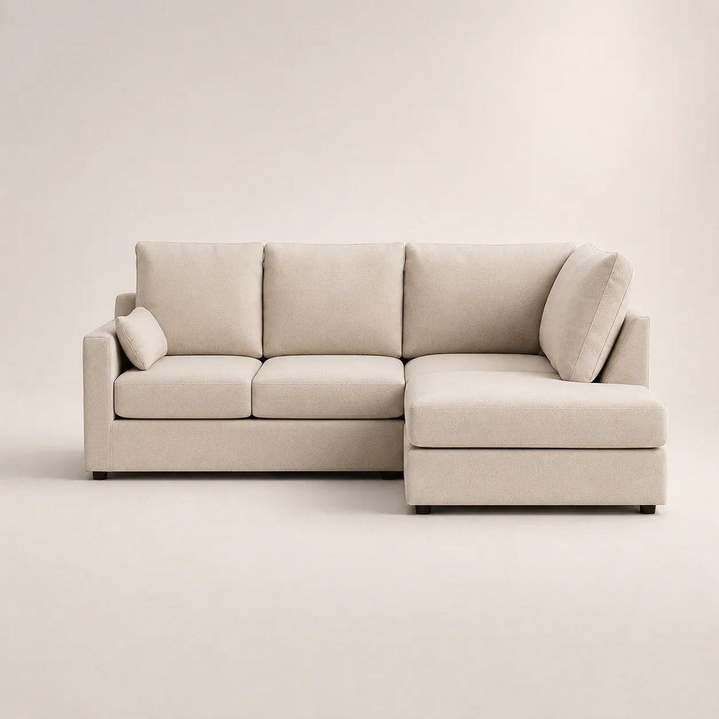 Beige sectional sofa with chaise lounge, luxury living room furniture for modern homes