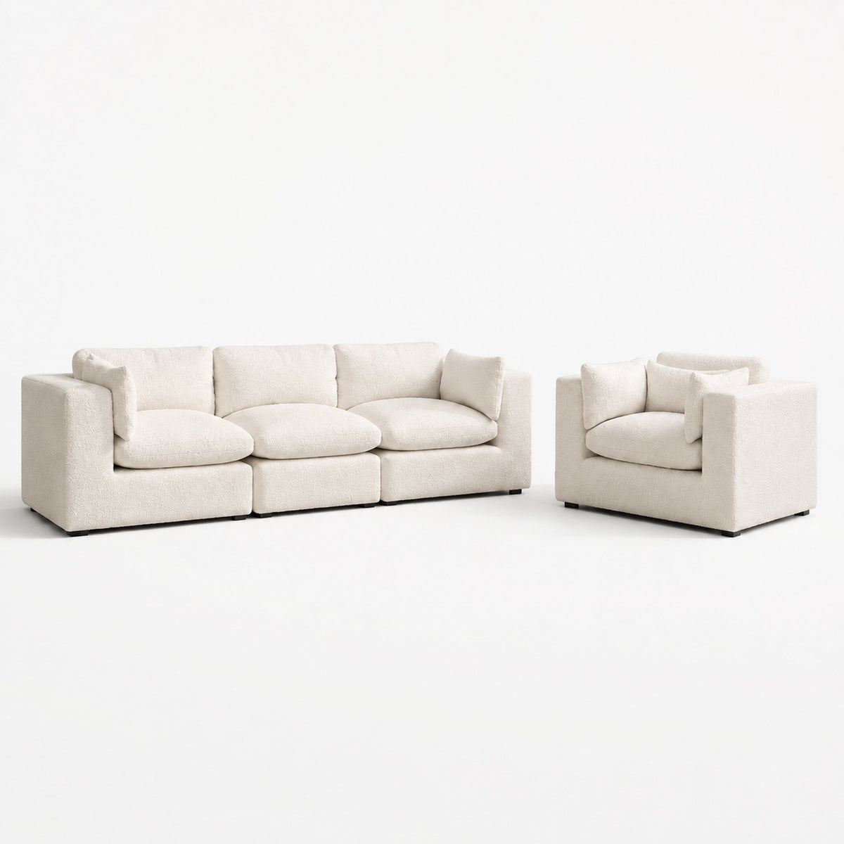 Selene 3-Seater Sofa & Love Seat Set — Bouclé Meringue — clean studio