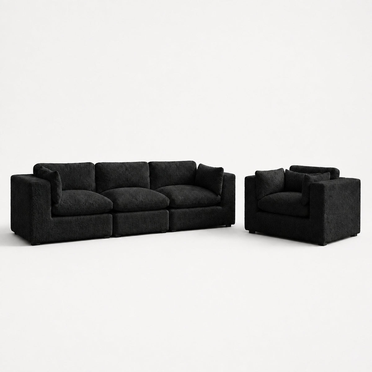 Selene 3-Seater Sofa & Love Seat Set — Bouclé Midnight — clean studio