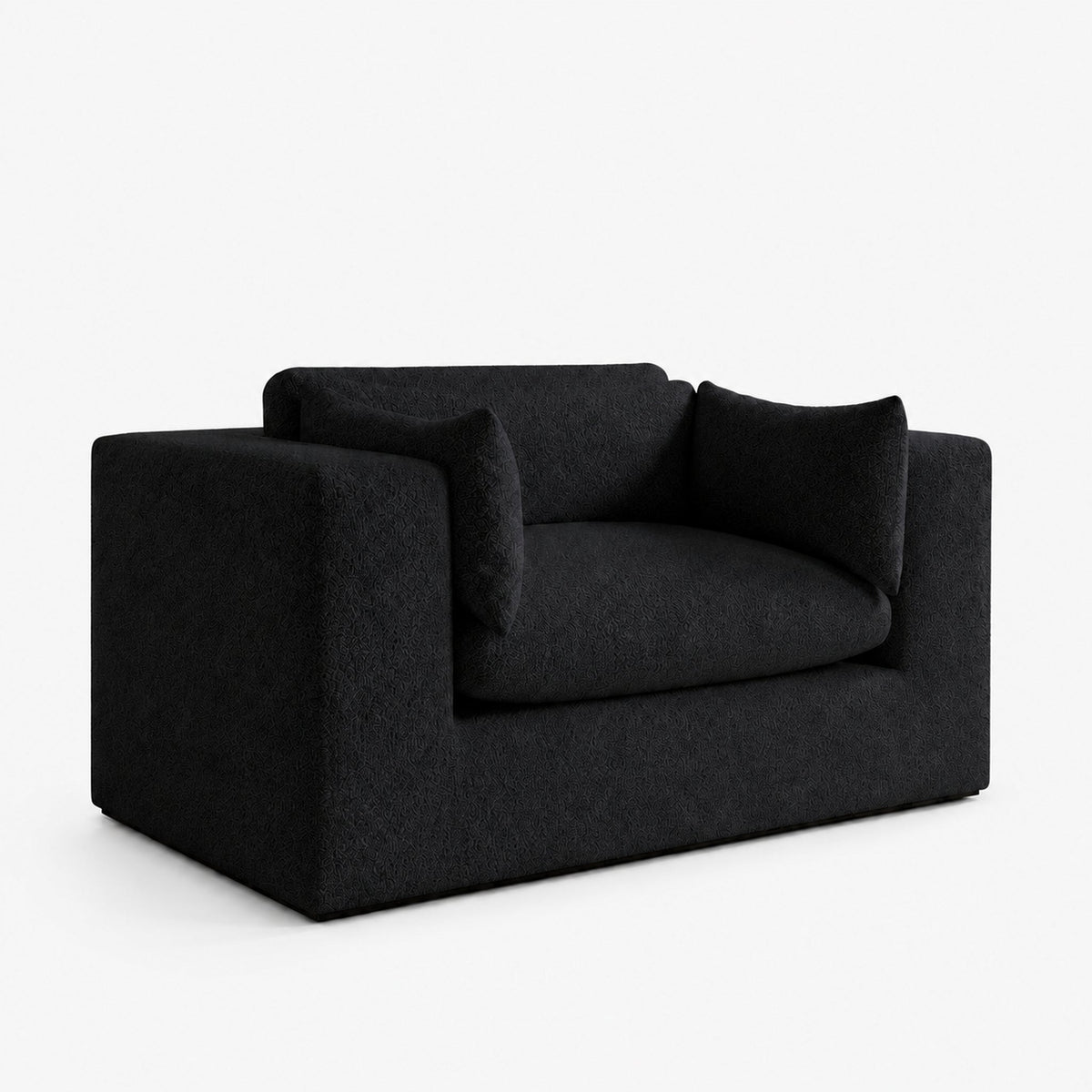 Selene Love Seat — Bouclé Midnight — clean studio