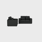 Modern dark grey 3-seater and 2-seater fabric sofa set with plush cushions on light background