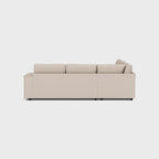 Modern beige double corner sofa with clean lines and plush cushions, side profile view