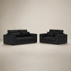 Black fabric sofa set with matching armchair, modern luxury living room furniture