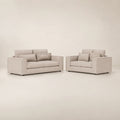 Beige modern sofa and armchair set with plush cushions, perfect for luxury living room furniture
