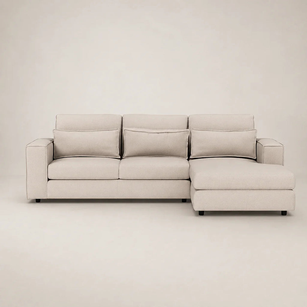 Beige sectional sofa with chaise lounge, modern luxury living room furniture