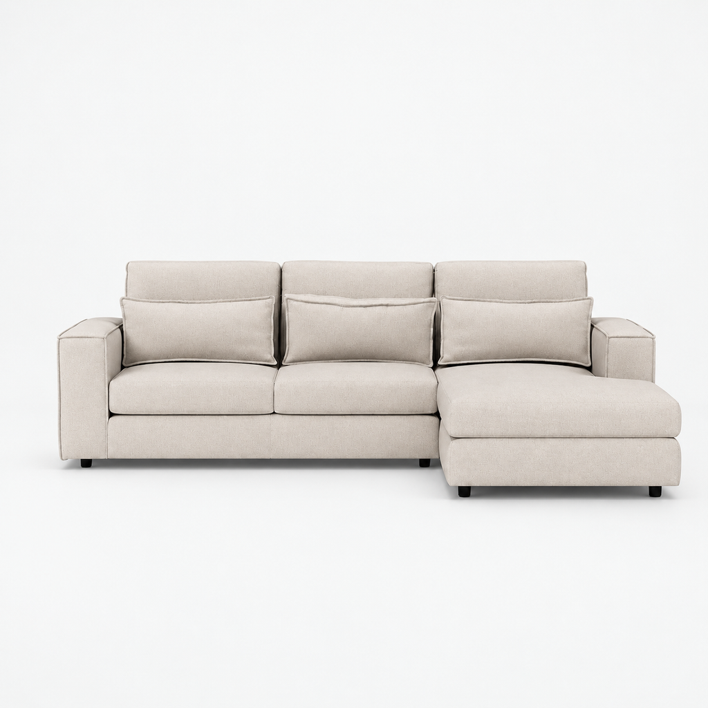Sorel Chaise Corner Sofa — Stone RHF — cold light grey clean studio