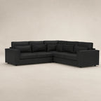 Black L-shaped sectional sofa with plush cushions, modern luxury living room furniture