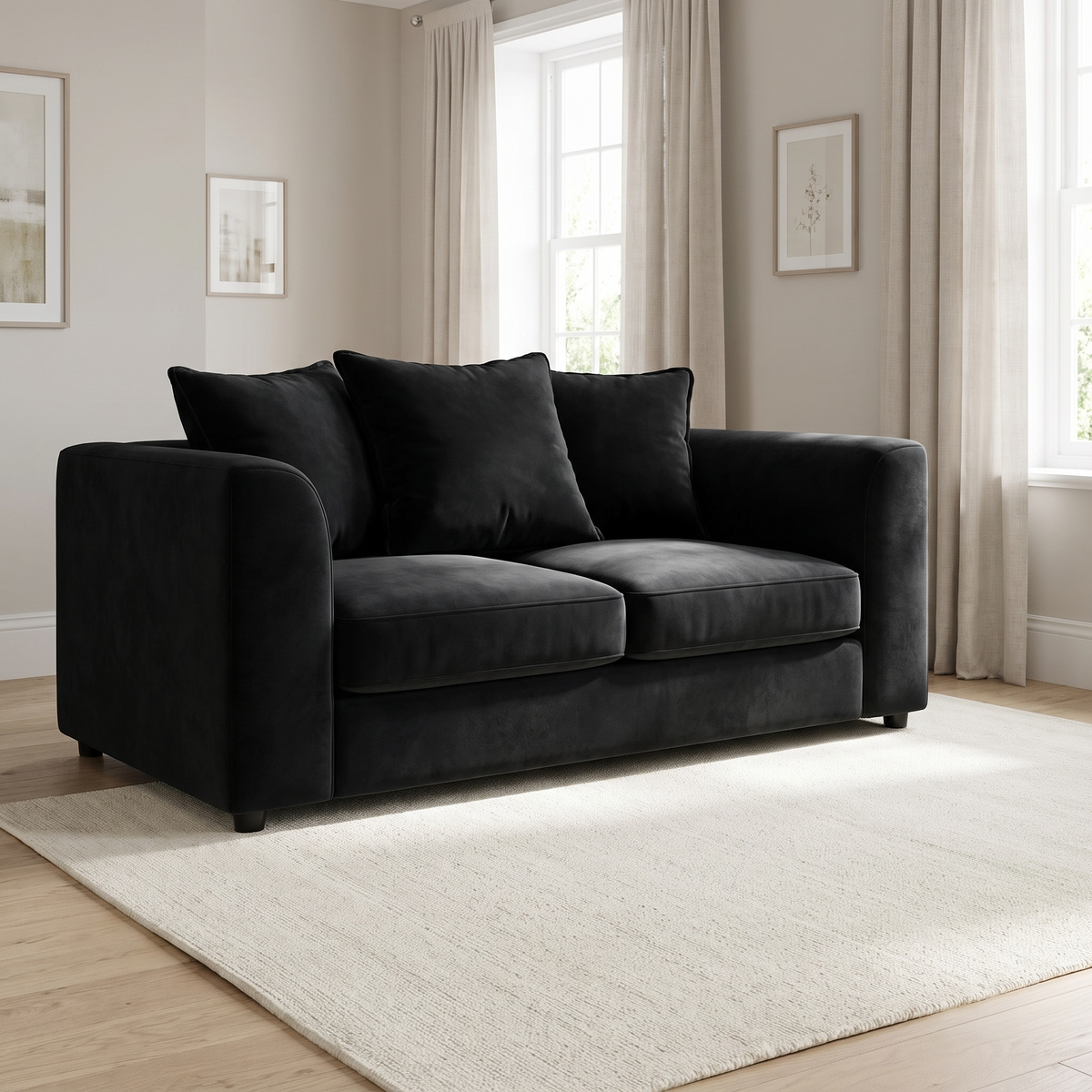 Stirling 2 Seater Sofa — lifestyle hero with squared seat cushions