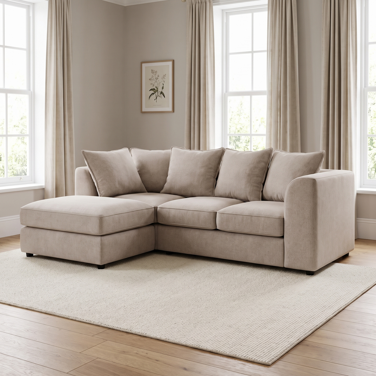 Stirling Corner Sofa — lifestyle hero with squared seat cushions