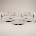 Luxury beige sofa set with matching ottoman, modern living room furniture