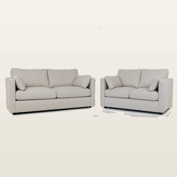 Luxury beige fabric sofa set with plush cushions, ideal for modern living rooms